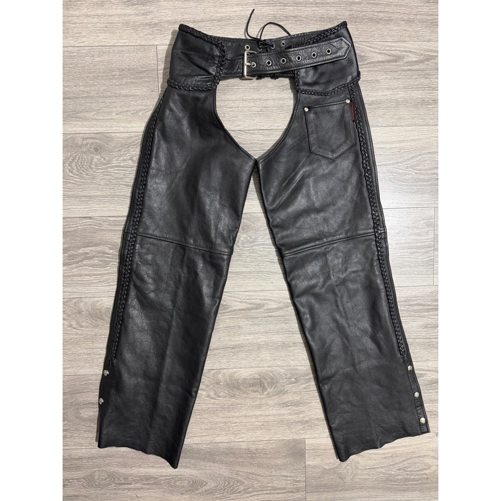 Interstate Leather Black Braided Biker Motorcycle Chaps Unisex Medium M